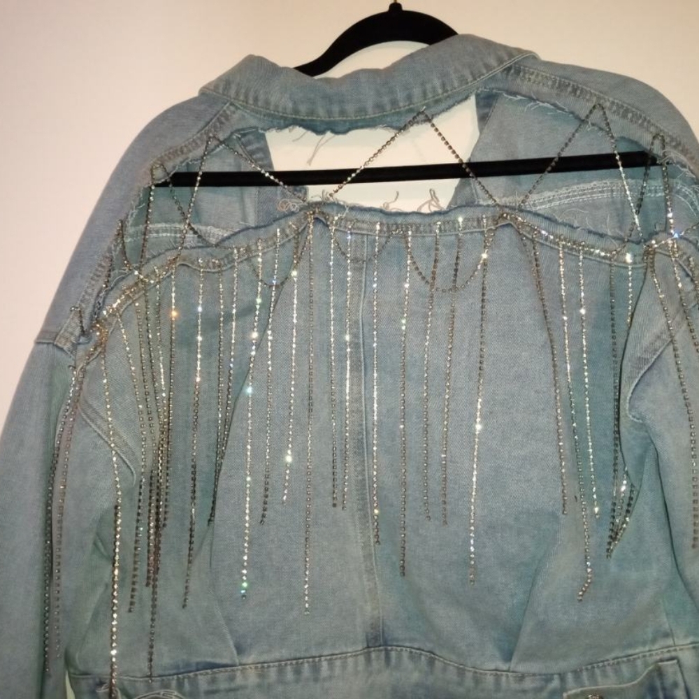 Denim jacket with bedazzled back
